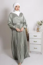 Feroza Luxury Satin Pleated Abaya Dress - Image 4