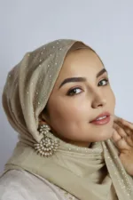 Ivory Beige Cotton Stone Drop Hijab - Image 2