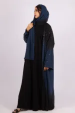 Mehtab Sparkling Glitter Dual Tone Abaya with Front Open - Galactic Blue - Image 3
