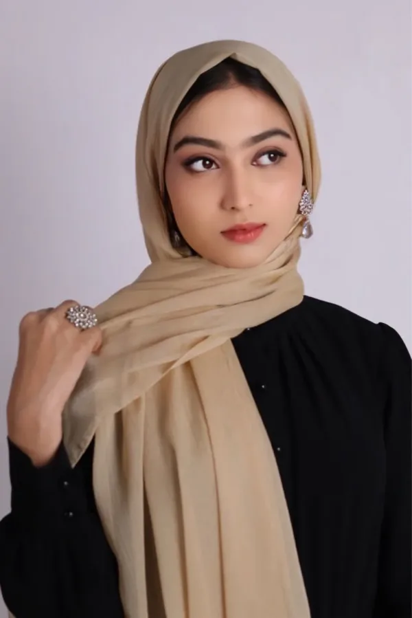 Crème  Shimmer Chiffon Hijab - Image 2
