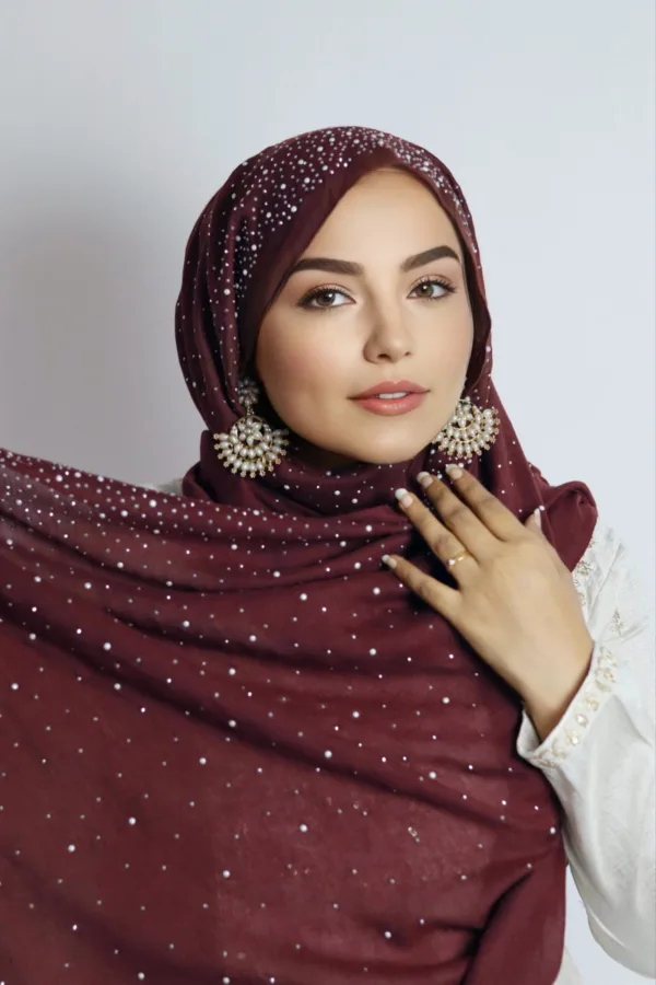 Wine Cotton Stone Drop Hijab - Image 1