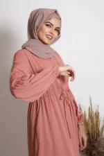Alaina Drawstring No-Iron Abaya / Dress - Tan - Image 2