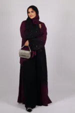 Mehtab Sparkling Glitter Dual Tone Abaya with Front Open - Burgundy Blaze - Image 7