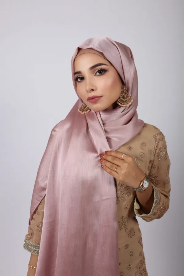 496CA8AB-030A-483F-86FA-AF09DD5BF4F0-1.jpeg Pink Gold Muna Satin Hijab - Image 1