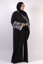 Solidarity Embroidery Keffiyeh Abaya with Matching Hijab - Midnight Black - Image 2