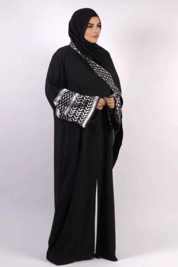 Solidarity Embroidery Keffiyeh Abaya with Matching Hijab - Midnight Black - Image 2