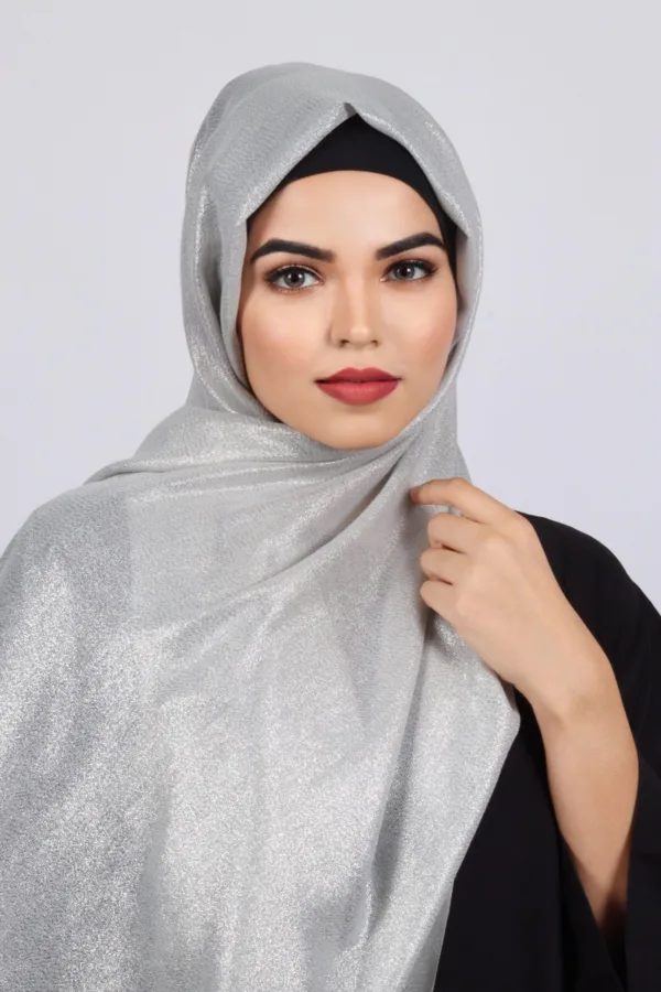 Silver Premium Zari Hijab - Image 2