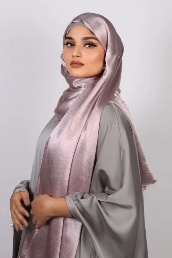 Plush Pink Marble Satin Hijab - Image 2