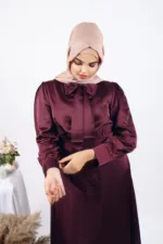 Kiara Luxury Satin Gown / Abaya - Wine - Image 4