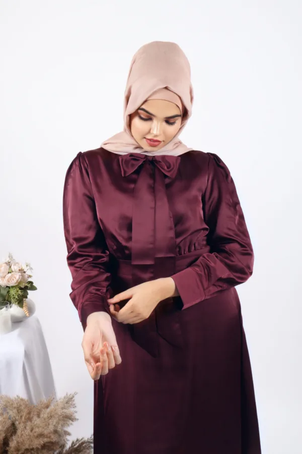 Kiara Luxury Satin Gown / Abaya - Wine - Image 4