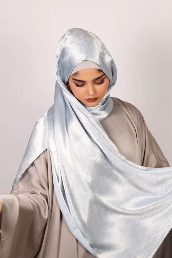 Mint Blue Marble Satin Hijab - Image 2