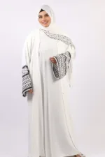 Solidarity Embroidery Keffiyeh Abaya with Matching Hijab - Original White - Image 2