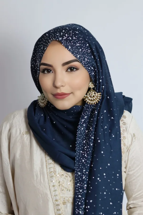 Navy Cotton Stone Drop Hijab - Image 2