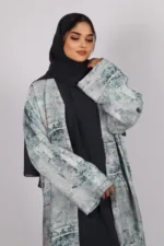 Zephyra Turkish Linen 3-piece Abaya set - Mermaid Green - Image 2