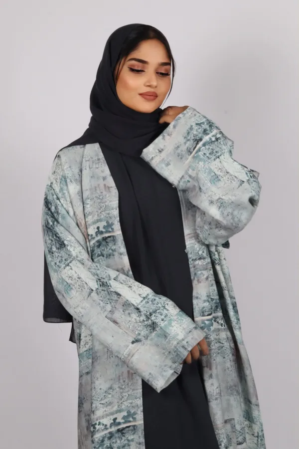 Zephyra Turkish Linen 3-piece Abaya set - Mermaid Green - Image 2