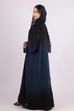 Mehtab Sparkling Glitter Dual Tone Abaya with Front Open - Galactic Blue - Image 7