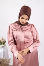 Kiara Luxury Satin Gown / Abaya - Blush - Image 5