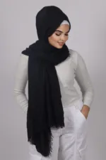 Jet Black Premium Crinkled Cotton Hijab - Image 2