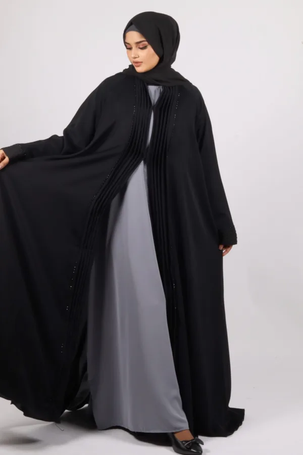 Ariana Full Umbrella Pleat Front Open with Black Diamond Trim - Midnight - Image 6