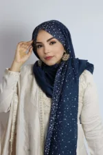Navy Cotton Stone Drop Hijab - Image 3