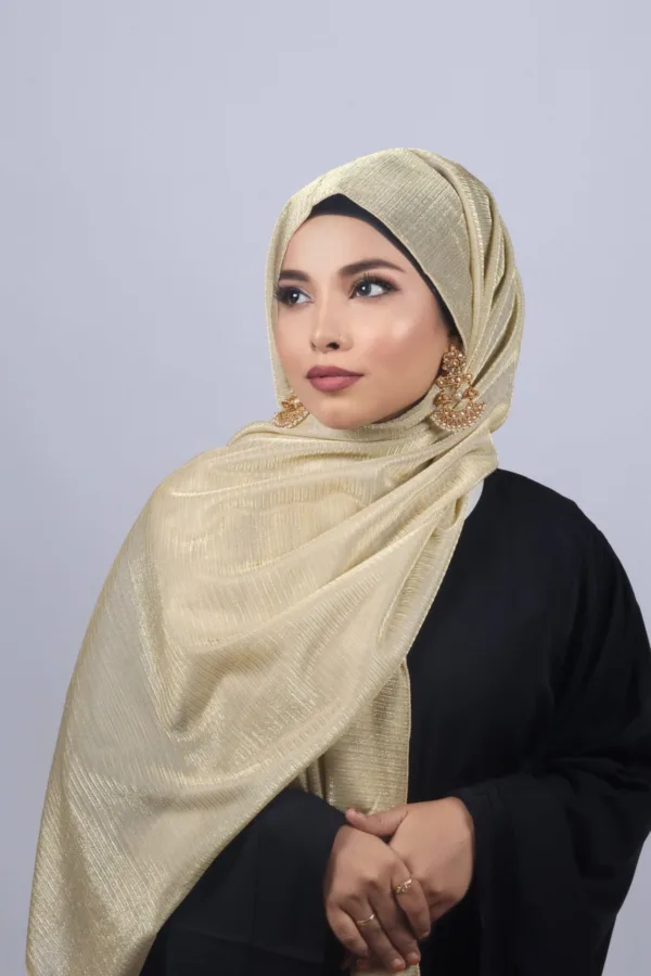Light Gold Metallic Ribbed Hijab - Image 2