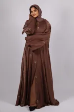 Zahra Full Umbrella Front Open Floral Embroidery Abaya - Espresso