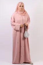 Warda Front Open Luxury Floral Handwork Abaya - Pastel Rose - Image 5