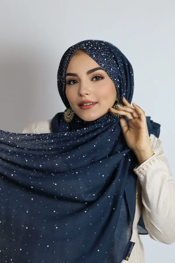 Navy Cotton Stone Drop Hijab - Image 1