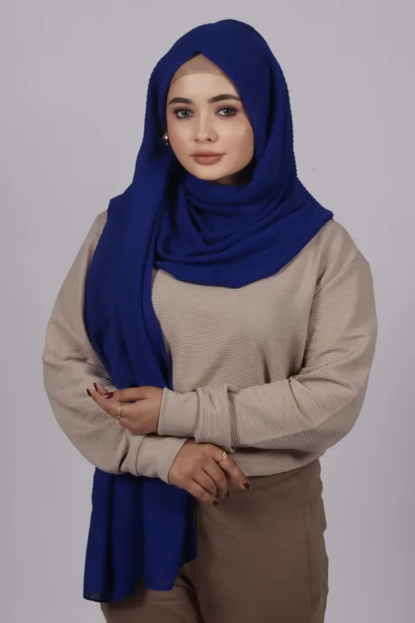Royal Blue Cotton Pleated Hijab - Image 1