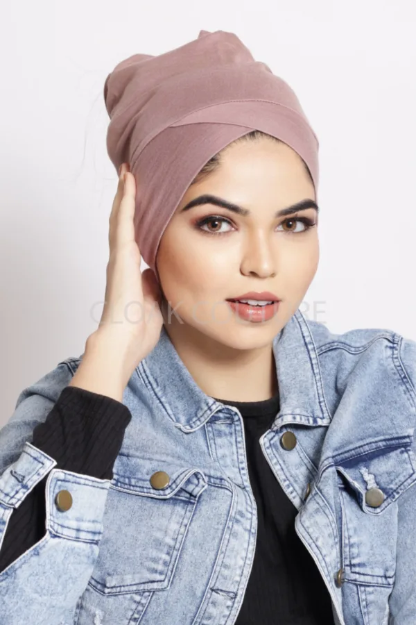 Rose Gold Criss Cross Tube Hijab Cap - Image 1