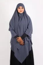 Mallika Double Layer Georgette Princess Khimar - Blue Grey - Image 5