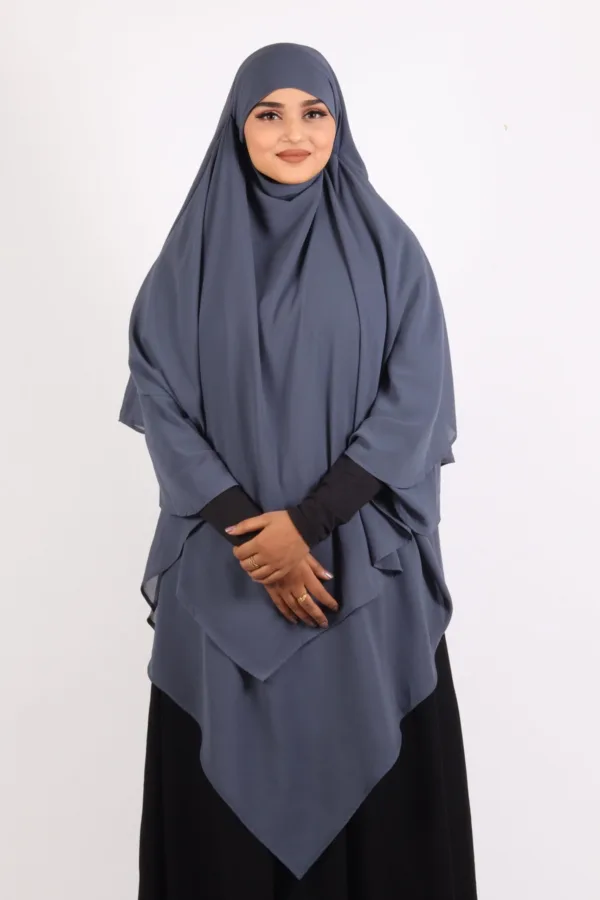 Mallika Double Layer Georgette Princess Khimar - Blue Grey - Image 5