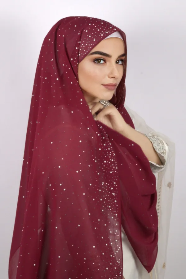 Maroon Moon Drop Chiffon Hijab - Image 3