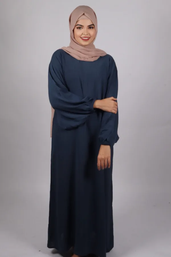 Elyssa Premium Crinkled Cotton Jazz Abaya Set with complimentary Khimar - Denim - Image 4