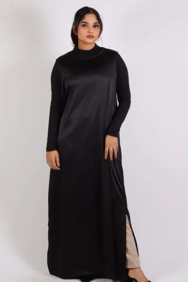 Satin Inner Layering Luxury Sleeveless Dress / Slip – Black - Image 1