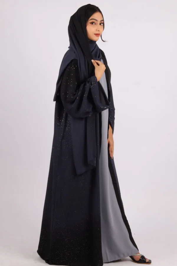 Mehtab Sparkling Glitter Dual Tone Abaya with Front Open - Arabian Night - Image 3