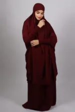 Haya Premium Nida Jilbab 3-Piece Set with Niqab - Maroon