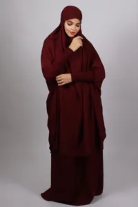 Haya Premium Nida Jilbab 3-Piece Set with Niqab - Maroon