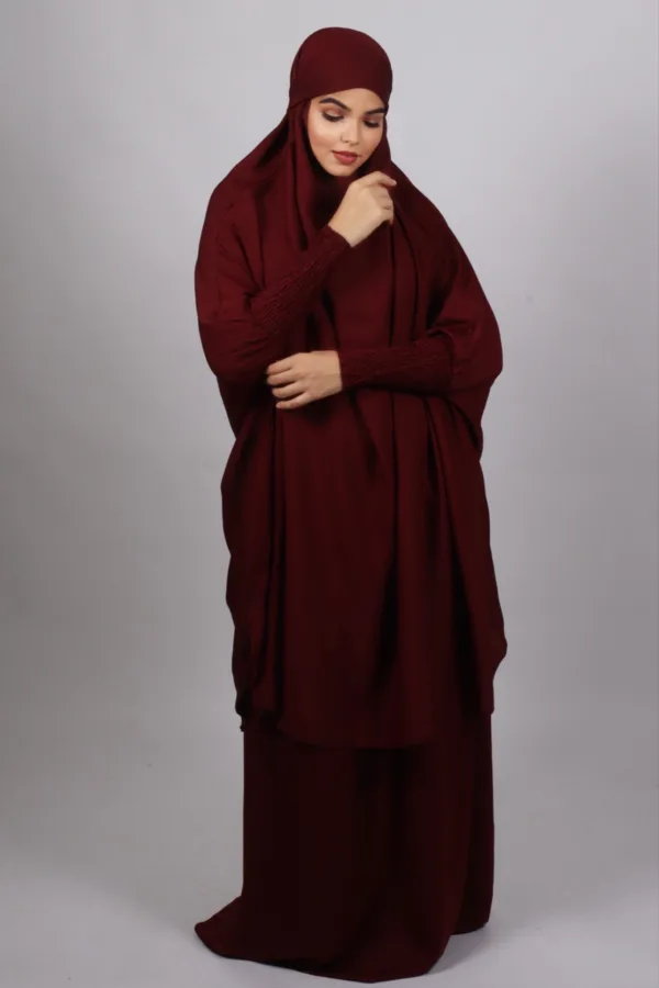 Haya Premium Nida Jilbab 3-Piece Set with Niqab - Maroon - Image 1