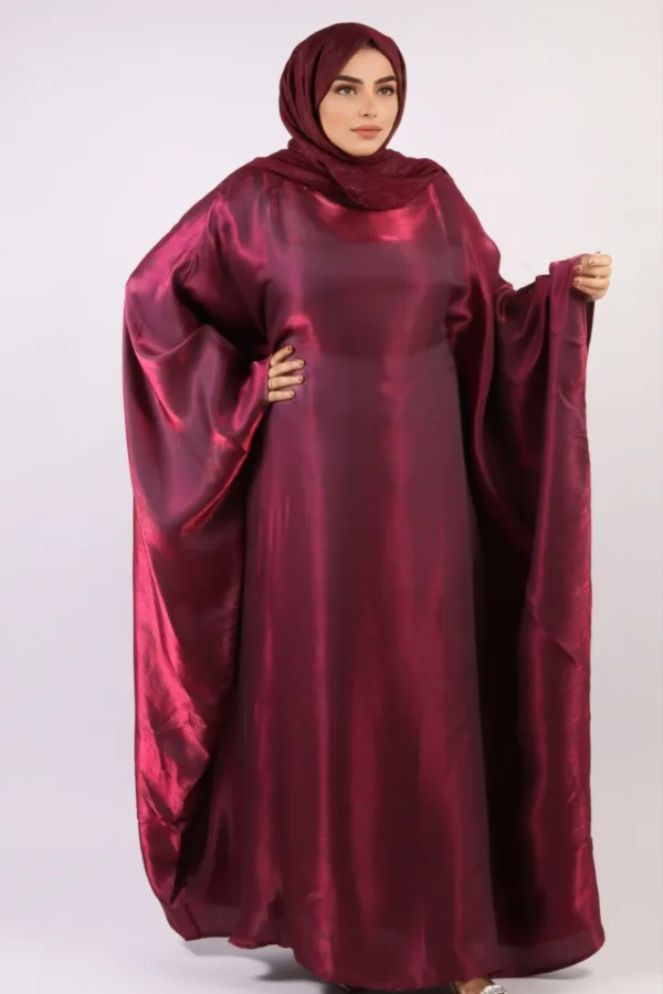 Moroccan Kaftan Organza Abaya - Burgundy Blush - Image 4