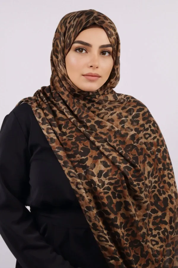 Raw Amber Modal Leopard Print Hijab - Image 3
