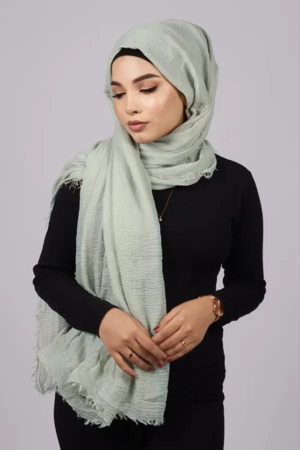 Honeydew Crinkled Cotton Hijab - Image 2