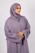 Seher Classic Emirati Abaya with Stonework - Lavender
