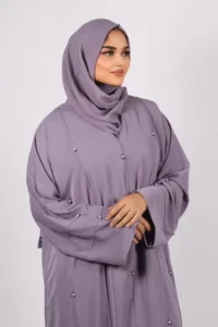 Seher Classic Emirati Abaya with Stonework - Lavender