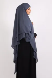 Mallika Double Layer Georgette Princess Khimar - Blue Grey