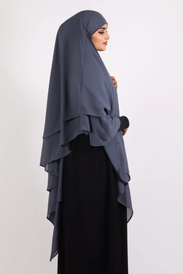 Mallika Double Layer Georgette Princess Khimar - Blue Grey - Image 1