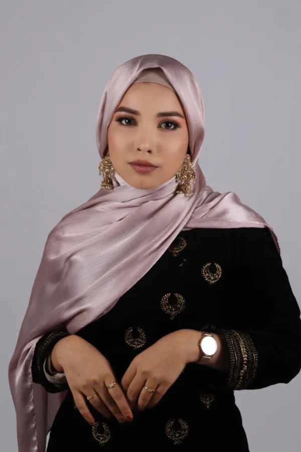 598B4A2B-3571-472F-BF77-3704AE931339-1.jpeg Rose Gold Muna Satin Hijab - Image 1