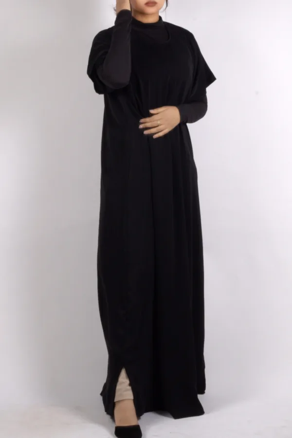 Inner Layering Half-Sleeve Dress / Slip – Black - Image 3