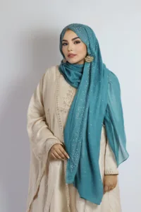 Teal Cotton Stone Drop Hijab