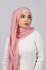 Cherry Pink Crinkled Cotton Hijab - Image 2